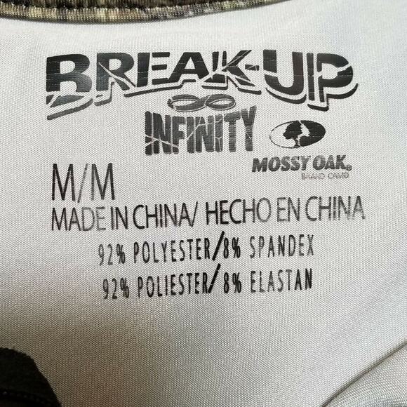 Break Up Infinity Mossy Oak 1/4 ZIP Camo Base Layer Shirt Sz M Outdoors Hunting - Picture 5 of 7